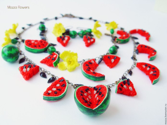 Сережки арбузики из полимерной глины