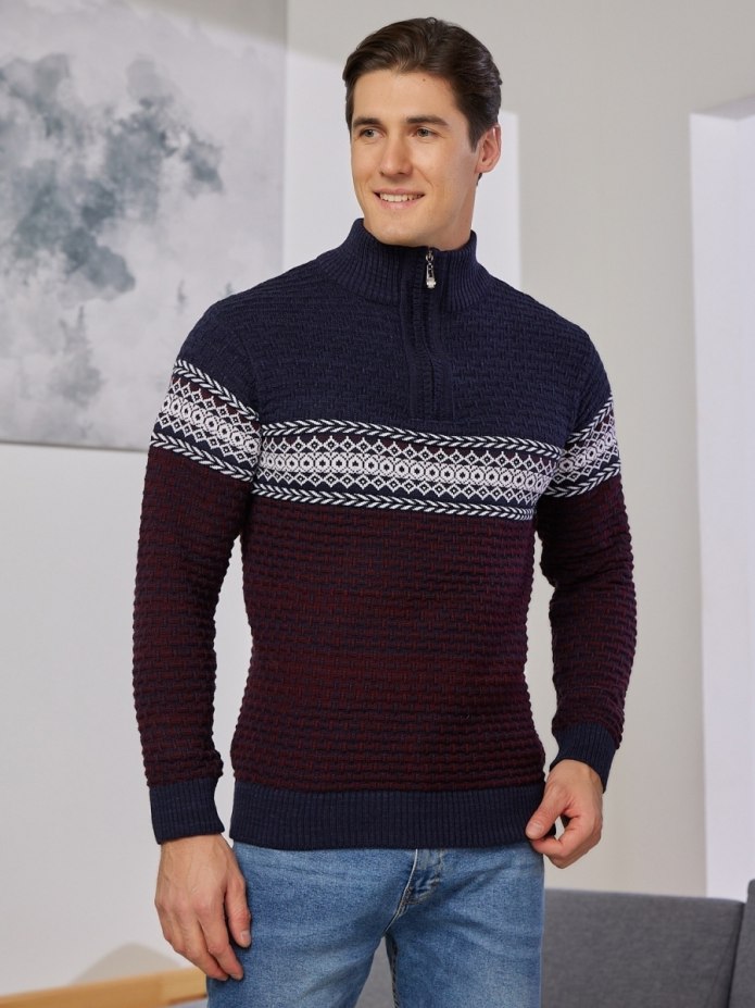 1808-Dl304 men Geometric graphic Casual Thicken Stand Collar Cardigan Knit Jacket Sweater Coat