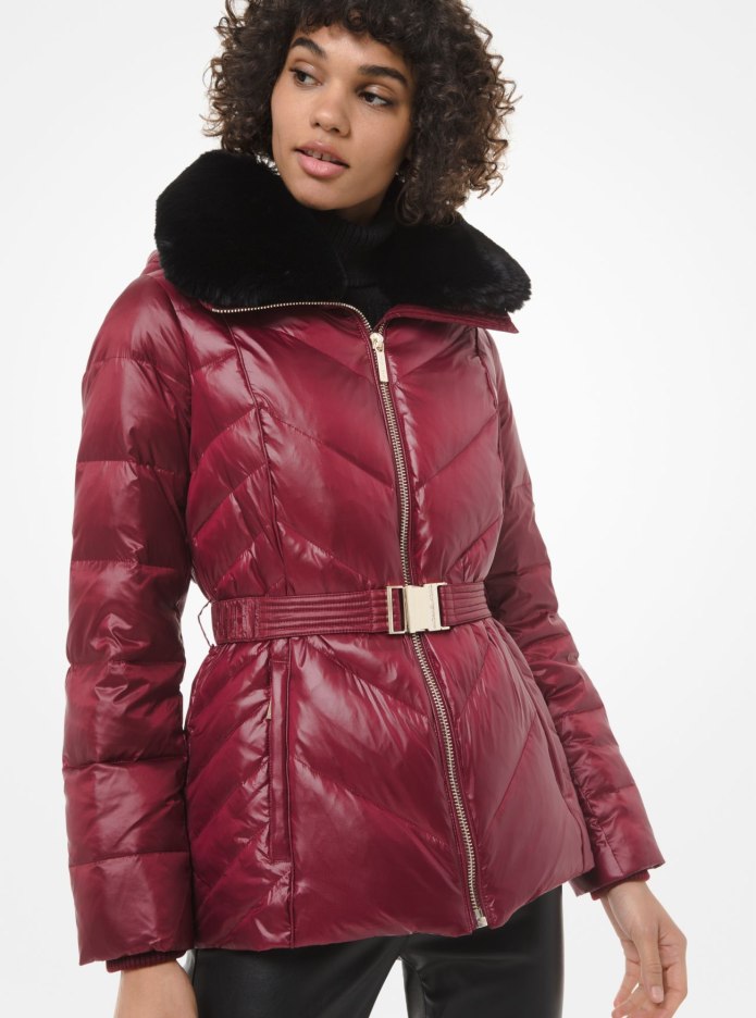 Michael Michael Kors Belted Faux-fur-Trim Hooded Puffer Coat