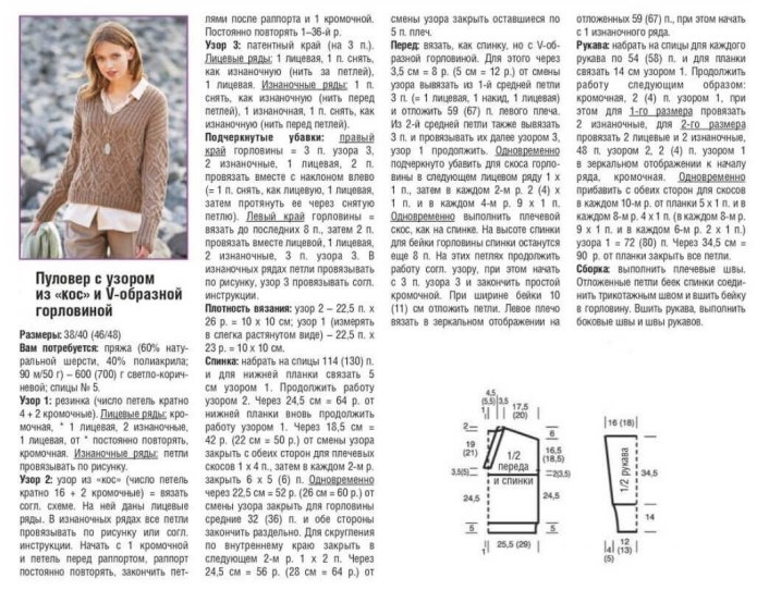 Свитер короткий связанный резинкой со схемой
