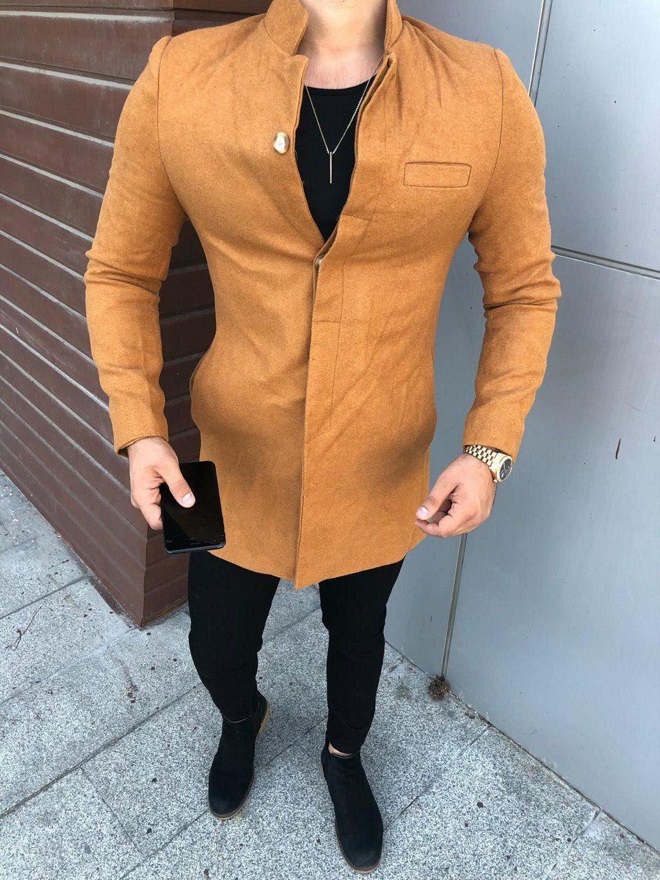 Горчичное пальто мужское