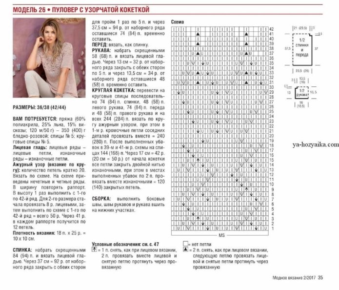 Ажурная круглая кокетка спицами сверху с описанием