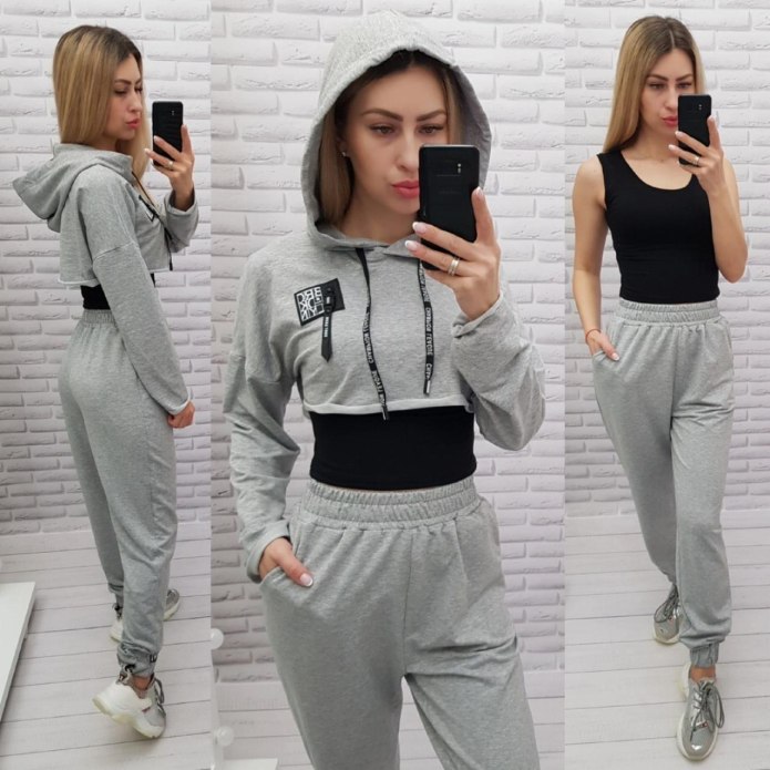 Спортивный костюм тройка женский кофта укороченная и топик