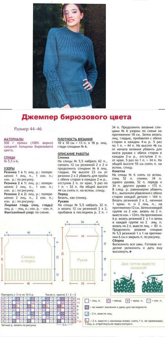 Схема вязания спицами свитера женского 48 размера
