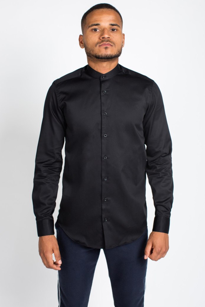 Рубашка Zara man черная воротник стойка