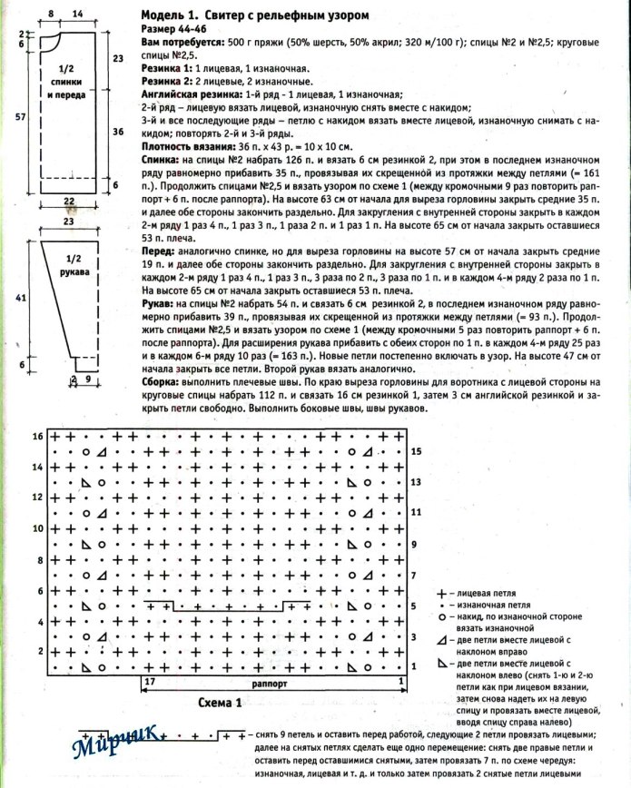 Джемпер с рельефной резинкой схему