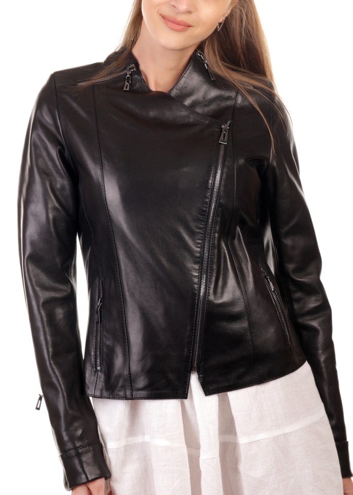 Leather Black Jacket Lambskin women