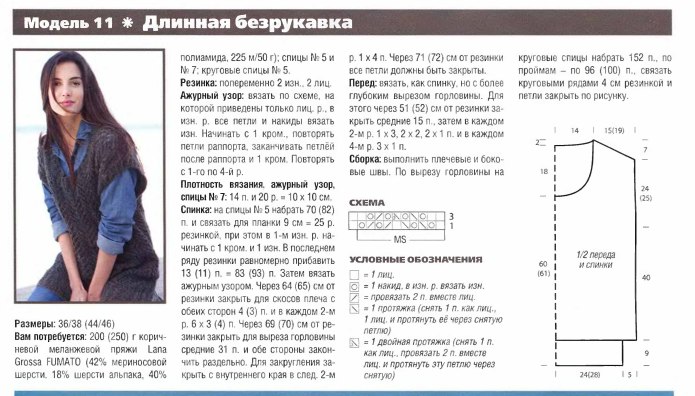 Схема вязания безрукавки спицами для женщин 52 размера
