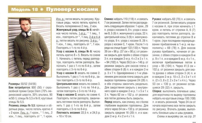 Мужской вязаный свитер спицами со схемами