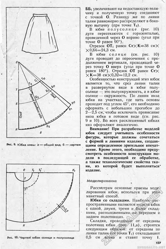 Раскрой юбки полусолнце на ткани