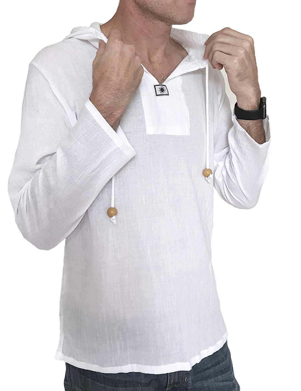 Мужская рубашка марлевка с капюшоном с длинным рукавом из Тайланда