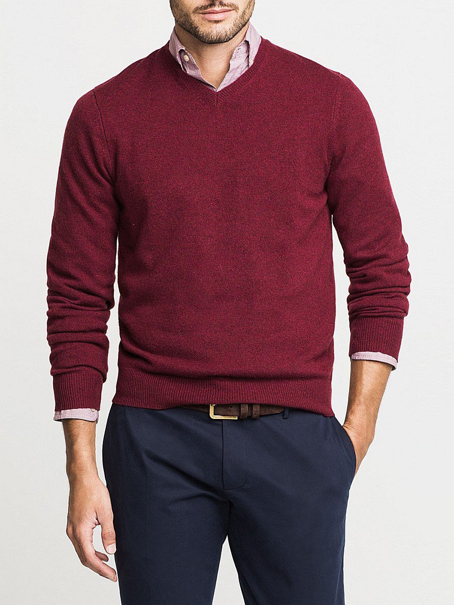Бордовый пуловер мужской