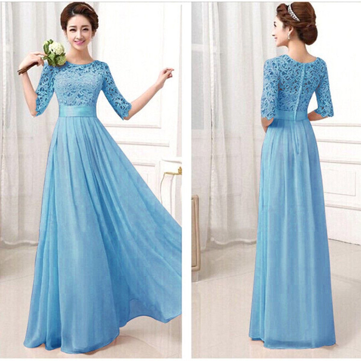 Голубое длинное платье