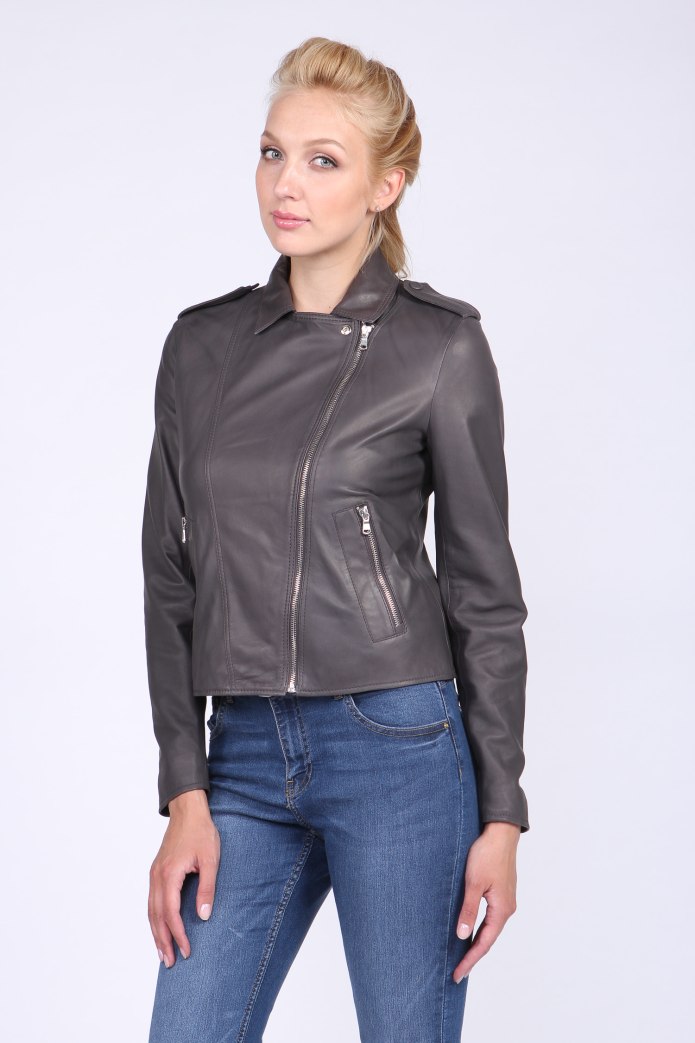 Leather Biker Jacket Metallic Voyager: