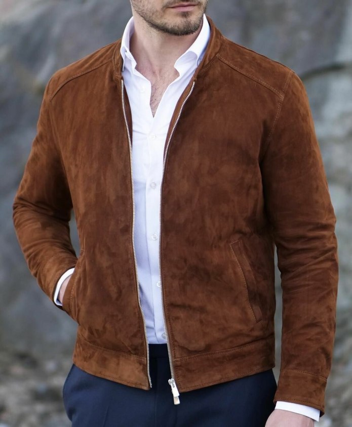 Brown Slim Fit Biker Genuine Leather