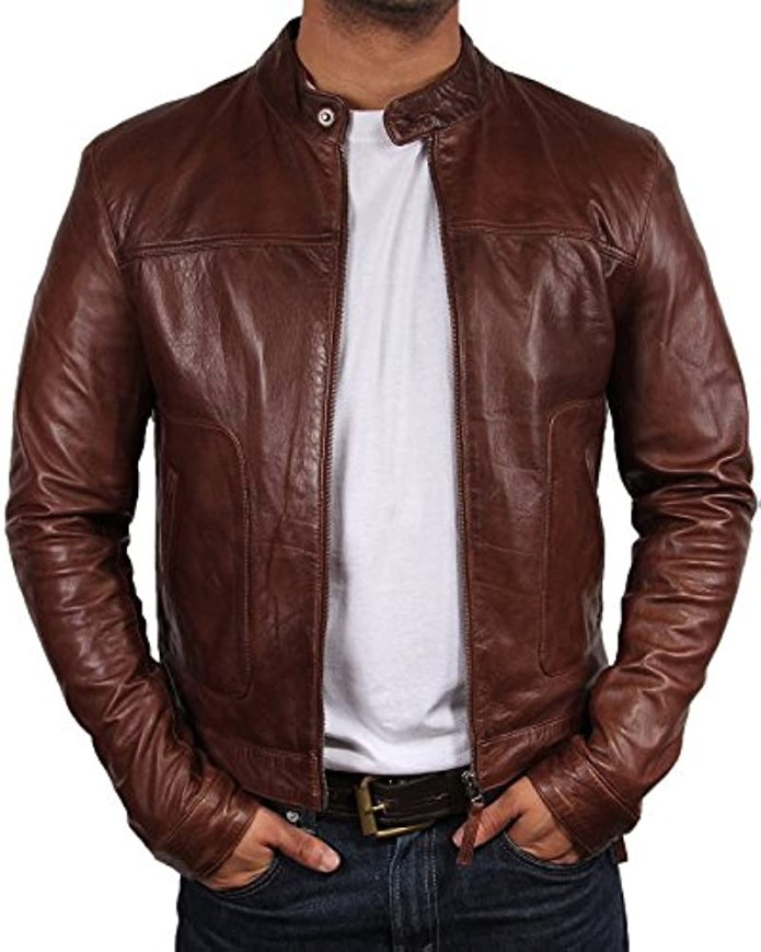 Genuine real Leather Jacket Brown Bomber Winter