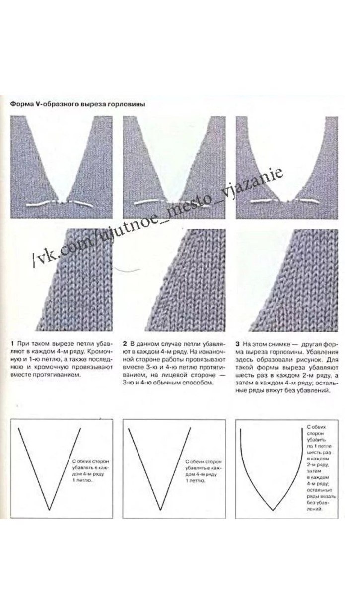 Как связать v образный вырез горловины спицами