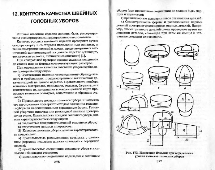 Требования к качеству швейных головных уборов