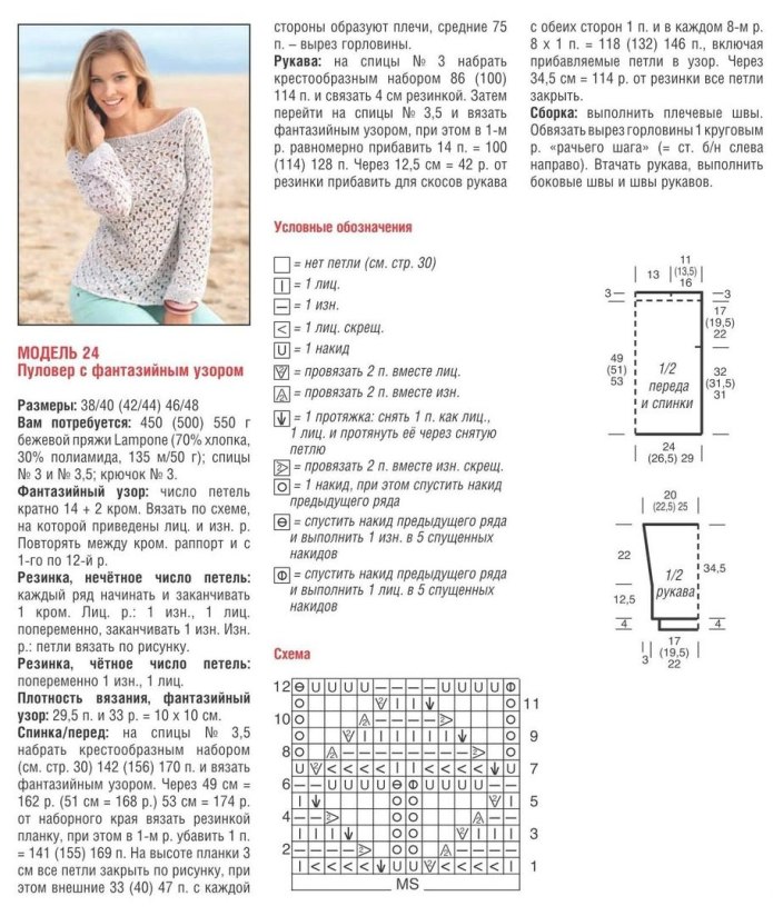 Ажурные свитера спицами с описанием и схемами для женщин