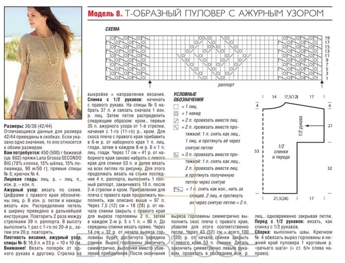 Красивый пуловер спицами с описанием