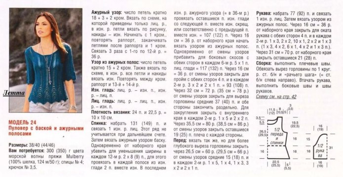 Женские джемпера схемы голубой ажурный свитер