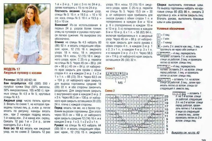 Схемы вязания пуловеров с ажурными косами