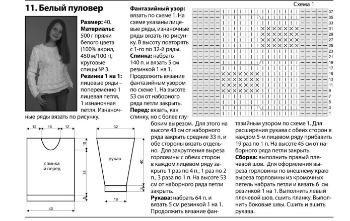 Схема вязания спинки свитера