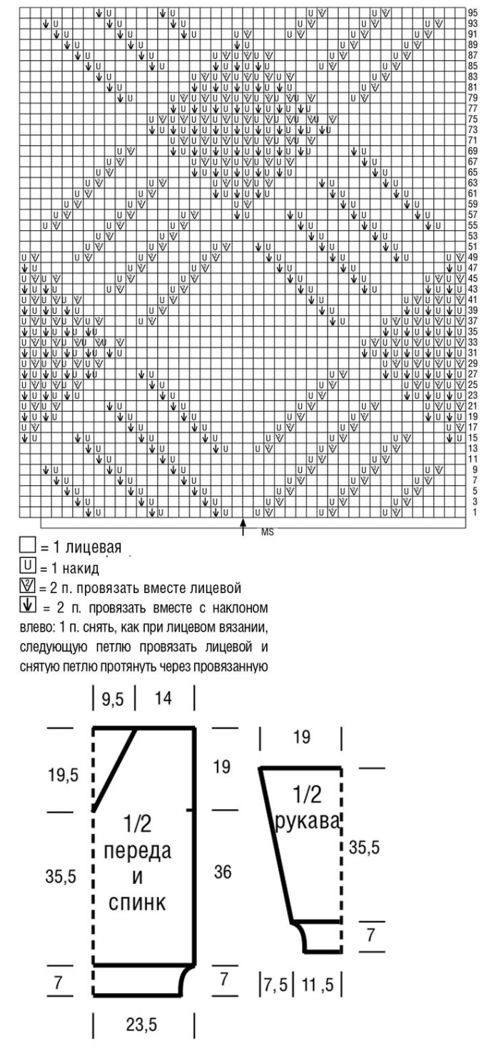 Джемпер с ажурными ромбами спицами схема