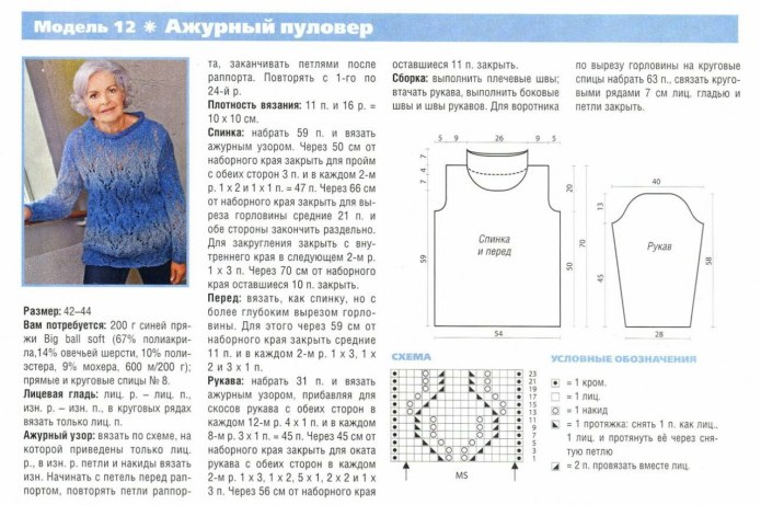 Свитер женский большого размера спицами схемы и описание
