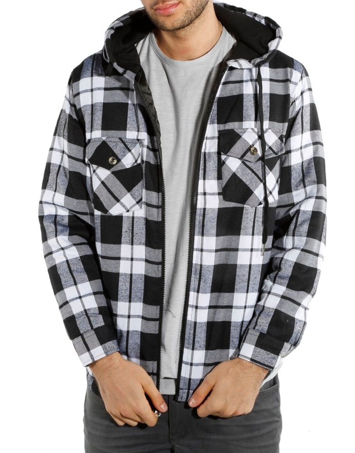 Men's Plaid Flannel Red Jacket with Hood Midweight