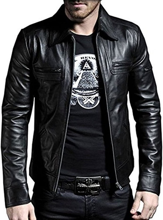 Косуха Noora Mens Genuine Lambskin Leather Jacket Black Slim Fit Biker Motorcycle s1