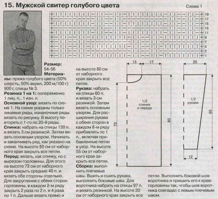 Мужской свитер спицами описание
