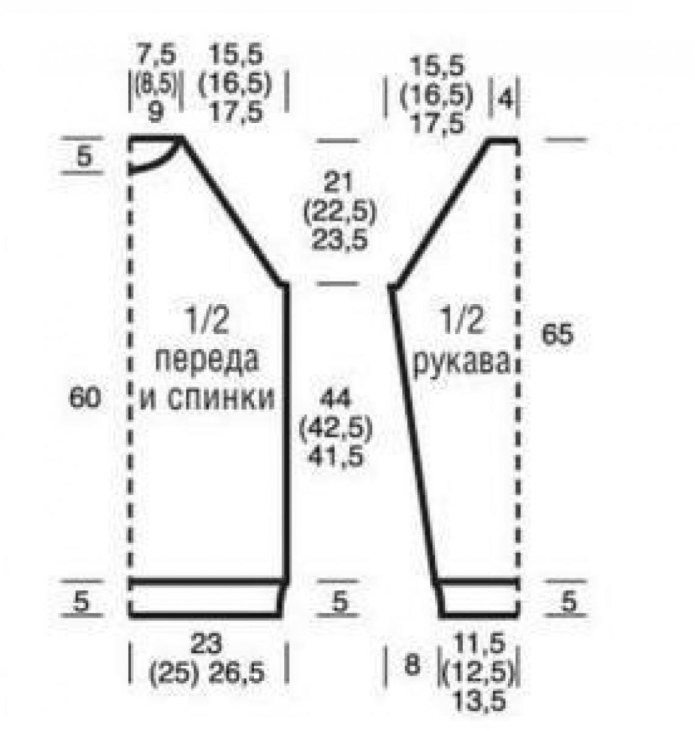 Выкройка вязаного женского свитера 48-50 размера