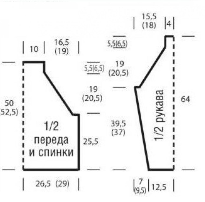 Схема вязания джемпера полупатентной резинкой