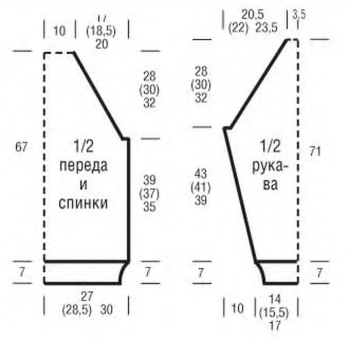 Выкройка вязаной кофты реглан 56 размера