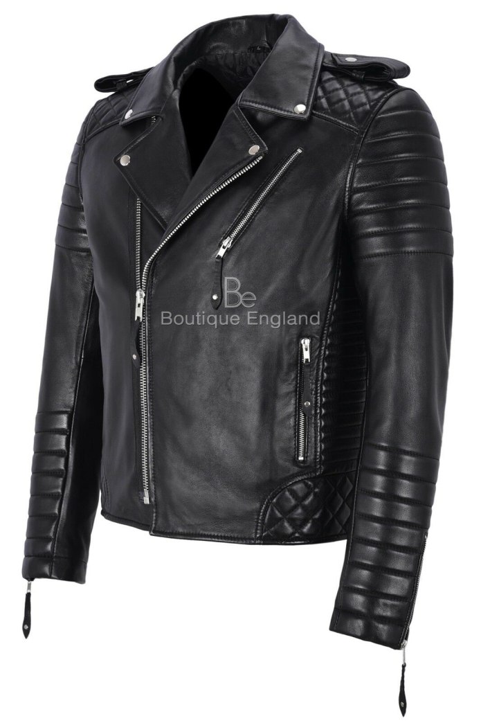 Мужская верхняя одежда Noora Brando Mens Black Leather Jacket Classic Quilted Soft Slim Fit Biker Style
