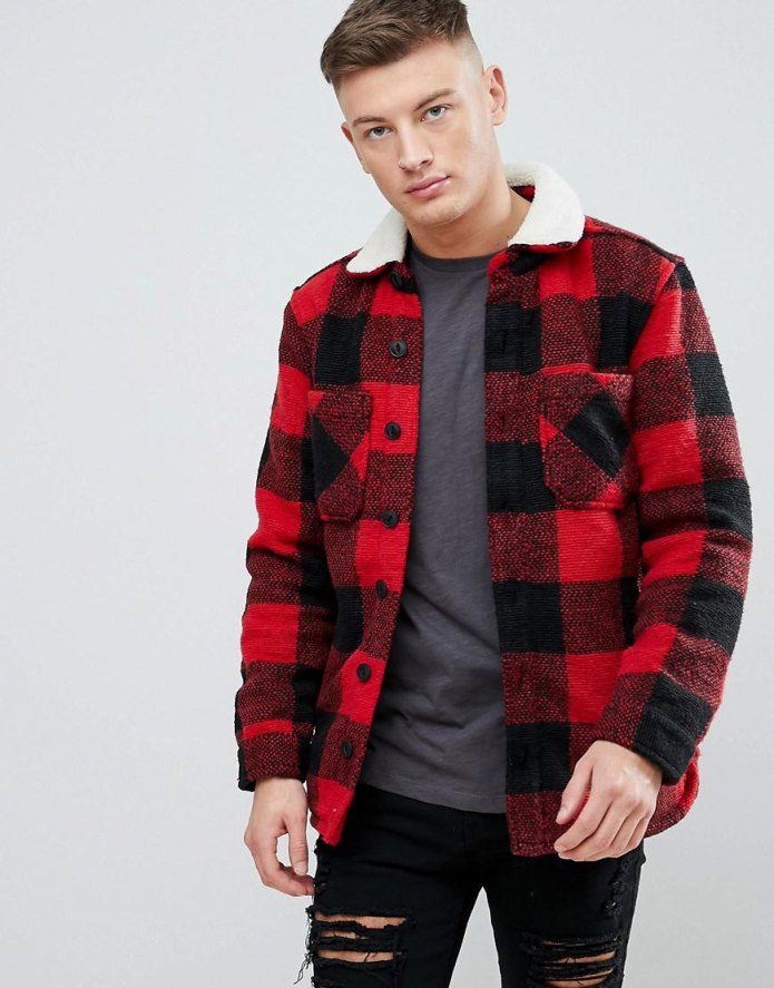 Levis Sherpa Jacket Red Plaid