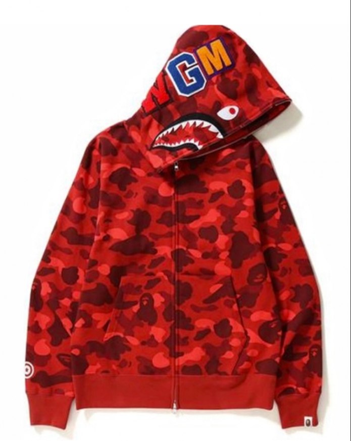 Bape Color Camo Shark Full zip Hoodie Red