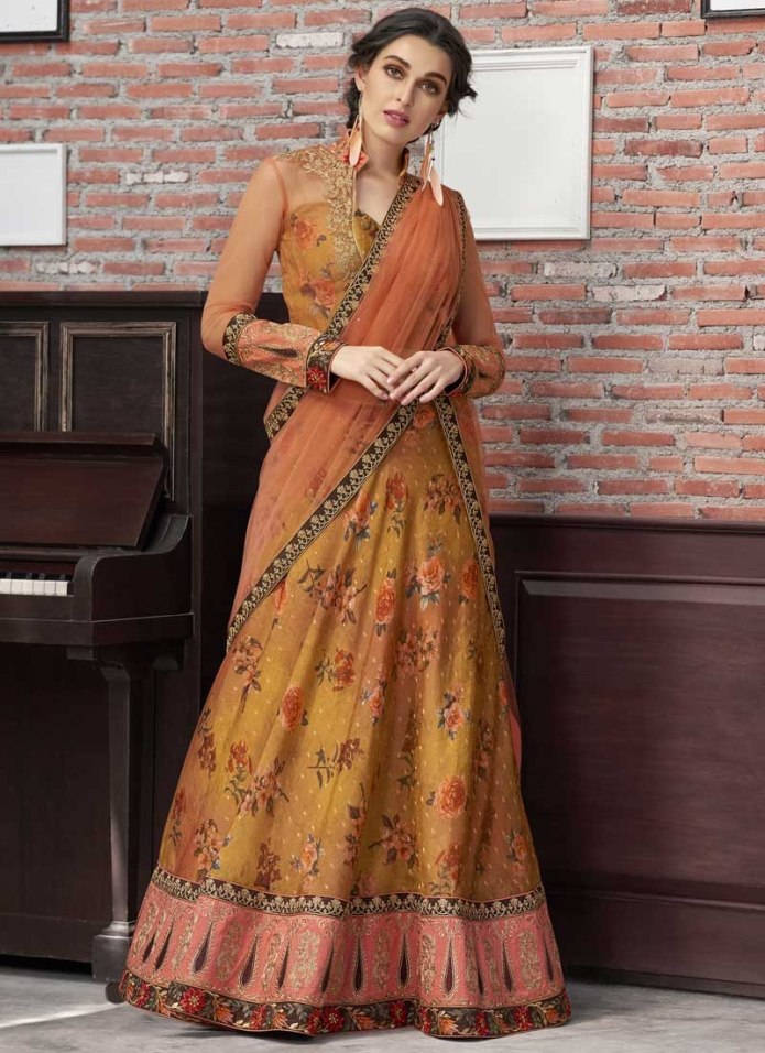 Antique Gold Color Wedding Lehenga Yellow