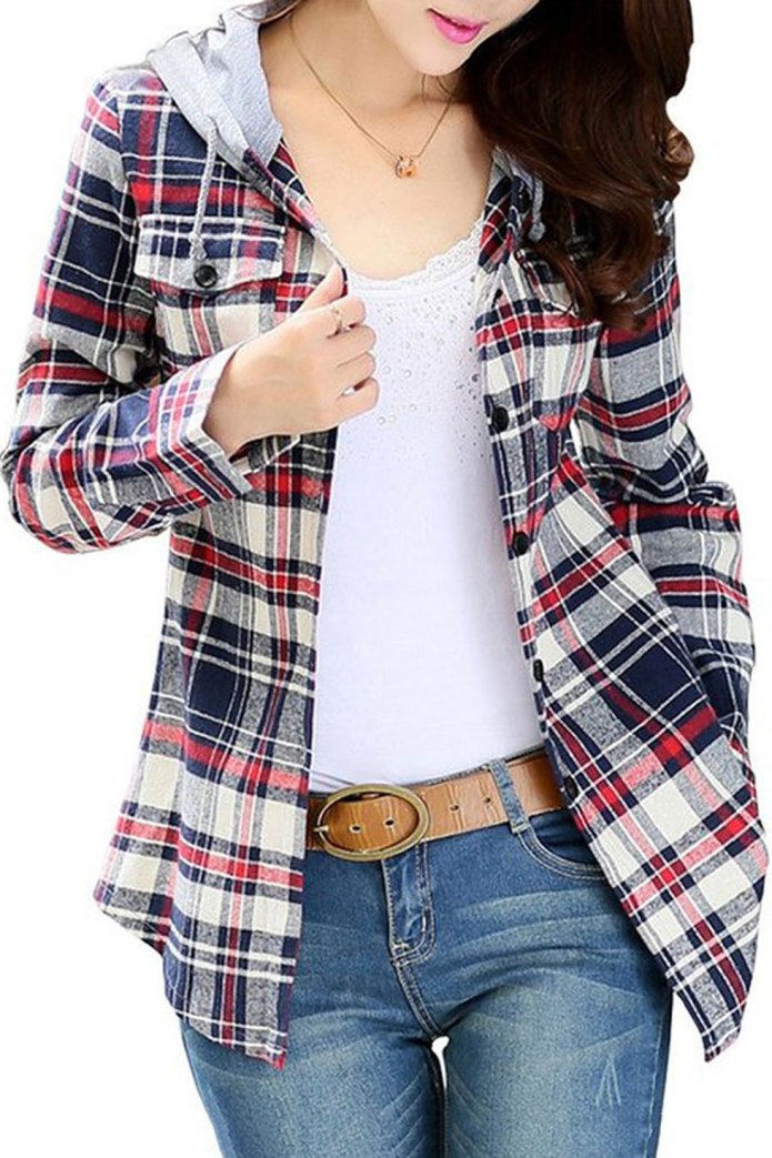 Plaid Shirt рубашка с капюшоном женская