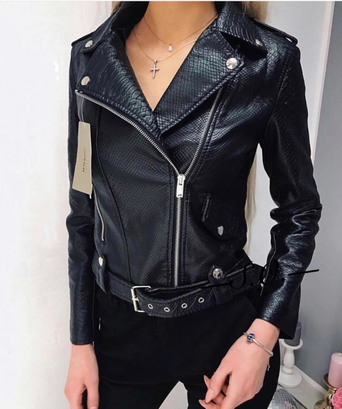 Leather Black Jacket Lambskin women