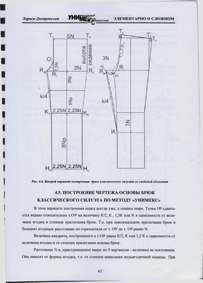 Основа женской выкройки брюк 56 размера
