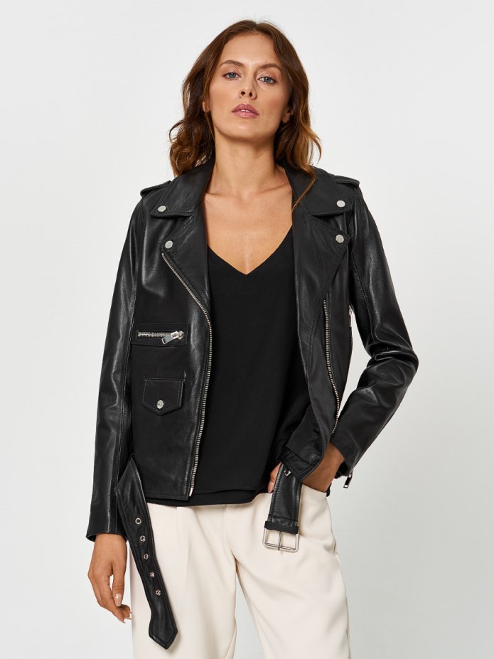 Alchemilla Belted Leather Biker Jacket