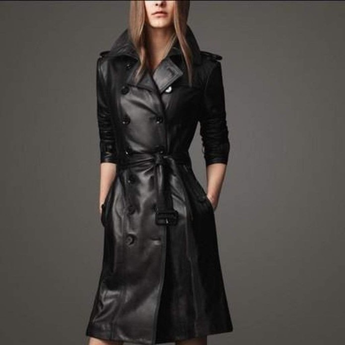 Trench Coat черный плащ кожаный