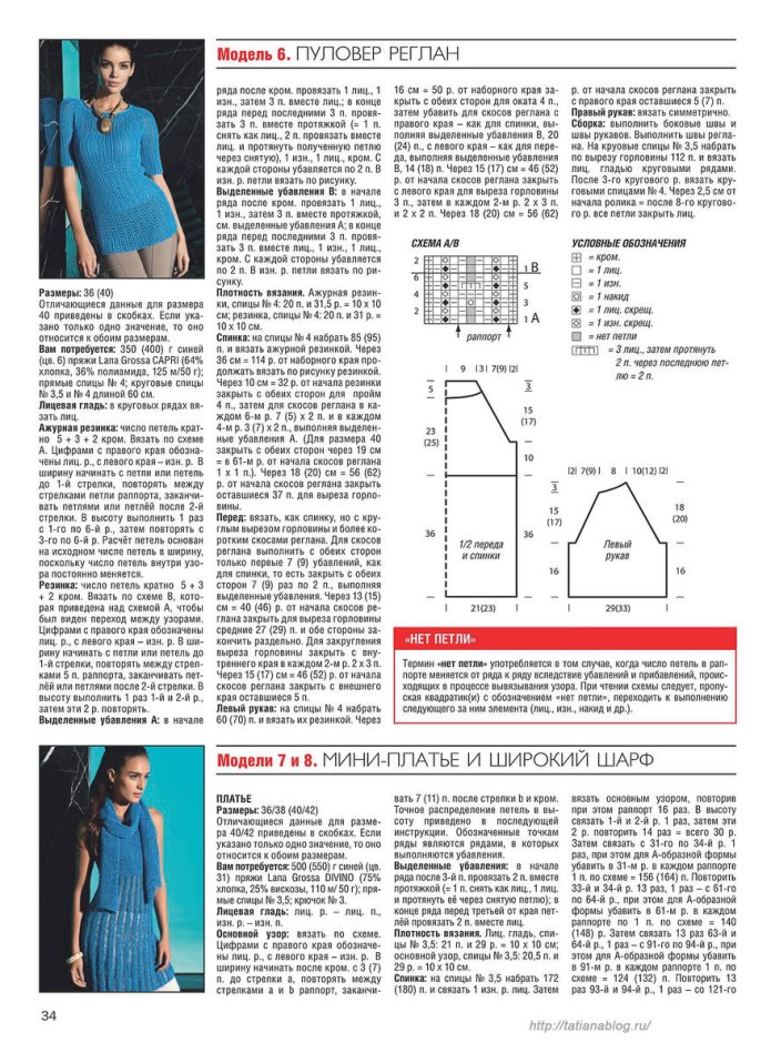 Схема вязания туники спицами с рукавами реглан для женщин