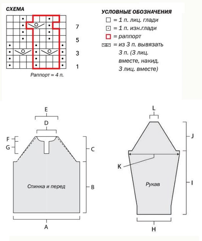 Схема вязания мужского свитера реглан сверху спицами