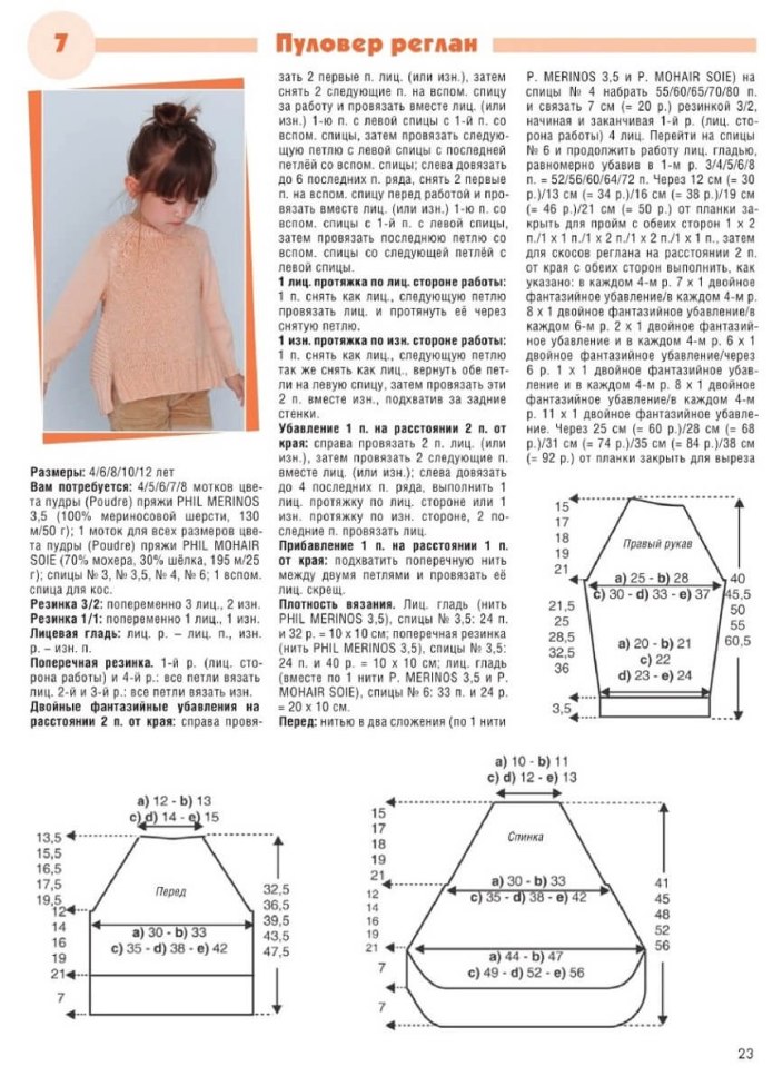 Кофточка для девочки 3 года спицами реглан снизу