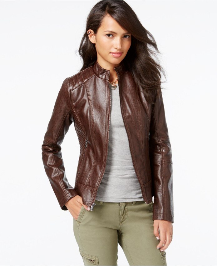 Brown Slim Fit Biker Genuine Leather