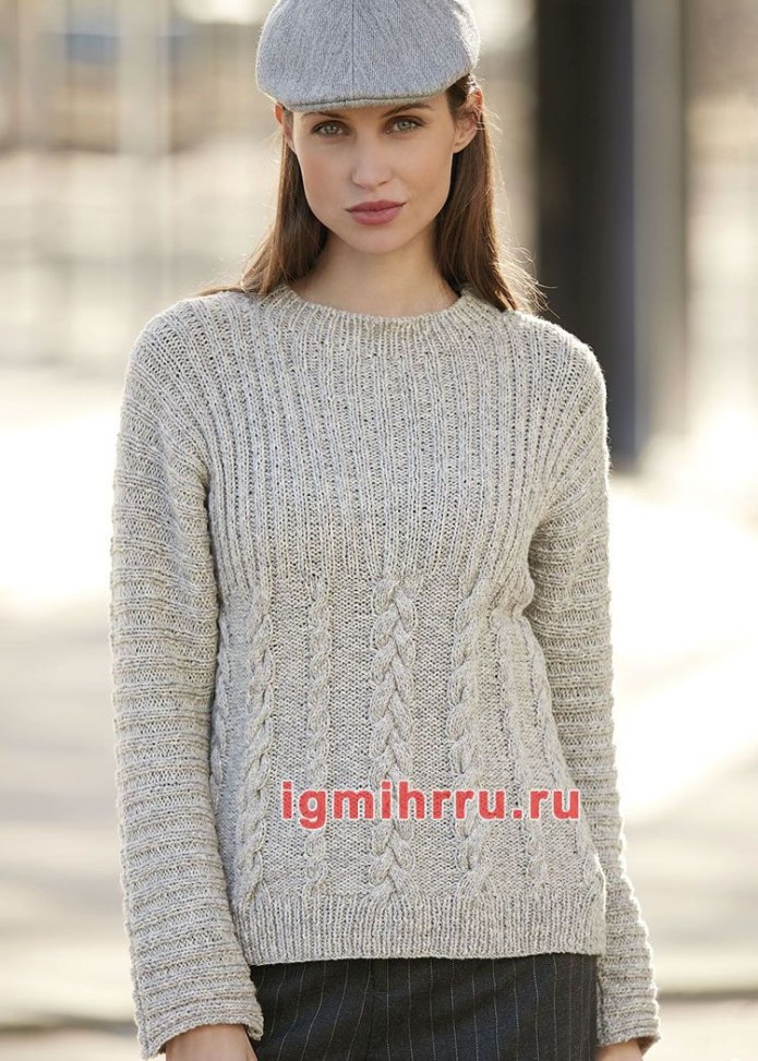Серый джемпер спицами для женщин