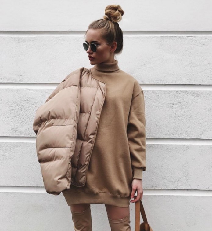 Пуховик оверсайз outfit Street Style Beige